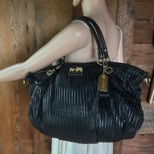 Coach black leather gathered satchel shoulder bag Madison Sophia gold logo 15947
